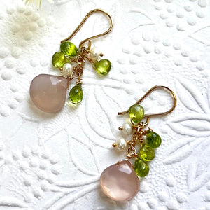 Pink Chalcedony Cluster Earrings in 14K Gold Fill