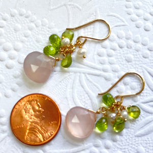 Pink Chalcedony Cluster Earrings in 14K Gold Fill