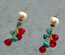 Load image into Gallery viewer, Multi Gemstone and Freshwater Pearl Dangle Earrings in 14K Gold Fill
