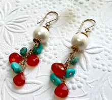 Load image into Gallery viewer, Multi Gemstone and Freshwater Pearl Dangle Earrings in 14K Gold Fill
