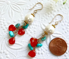 Load image into Gallery viewer, Multi Gemstone and Freshwater Pearl Dangle Earrings in 14K Gold Fill
