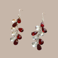 Garnet and White Topaz Briollet Dangle Earrings in Sterling Silver