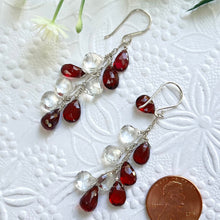 Load image into Gallery viewer, Garnet and White Topaz Briollet Dangle Earrings in Sterling Silver
