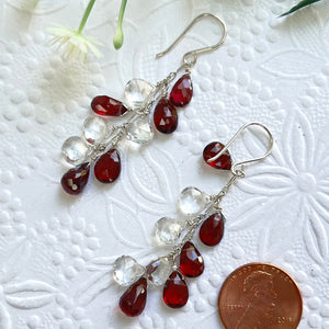 Garnet and White Topaz Briollet Dangle Earrings in Sterling Silver