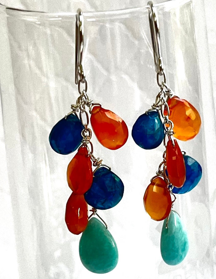 Multi Gemstone Dangle Earrings in Sterling Silver