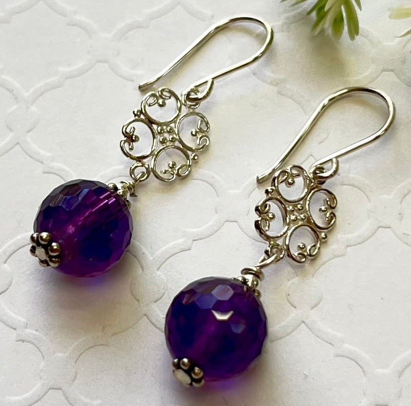 Amethyst Drop Earrings in Sterling Silver