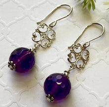 Load image into Gallery viewer, Amethyst Drop Earrings in Sterling Silver
