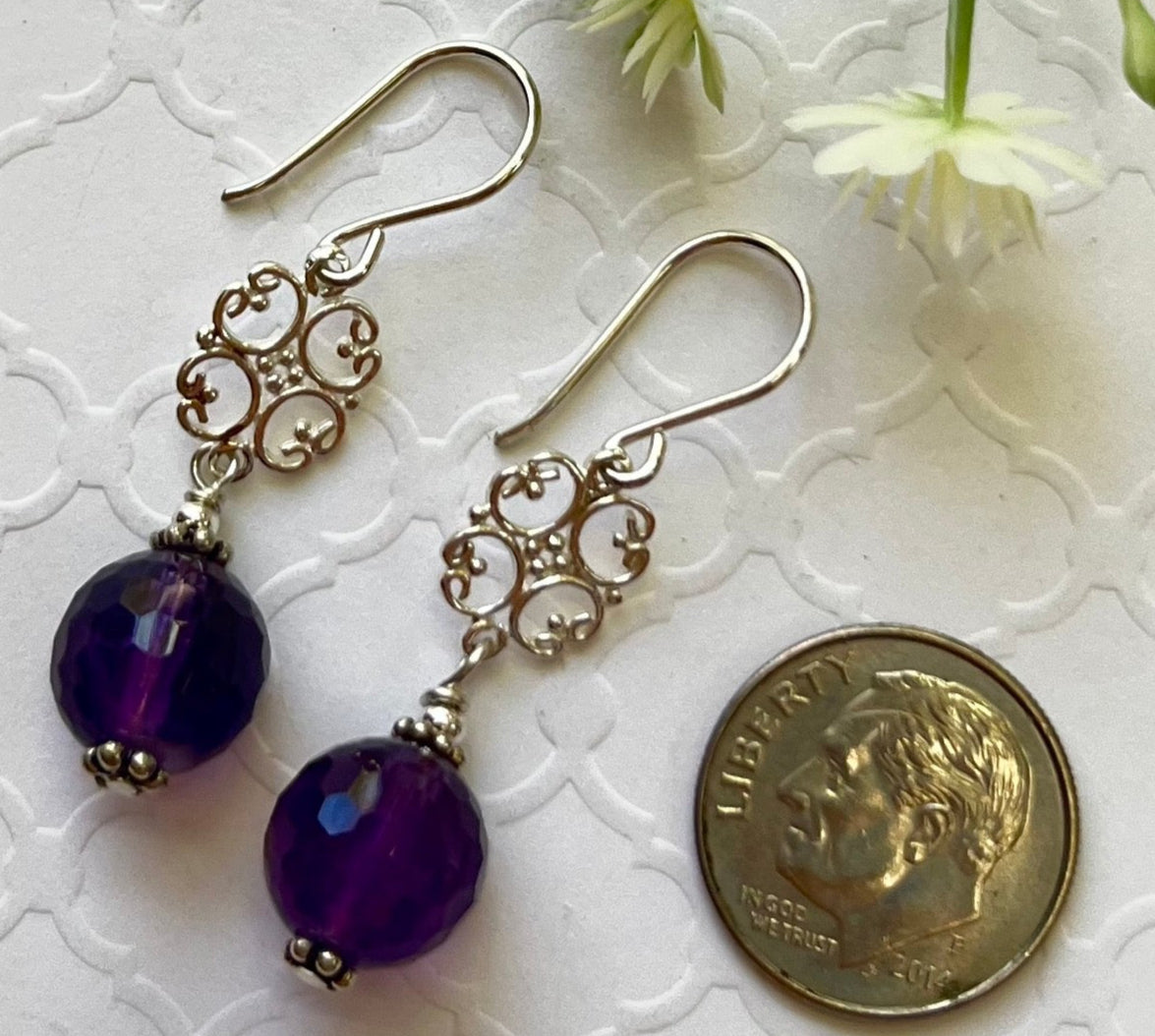 Amethyst Drop Earrings in Sterling Silver