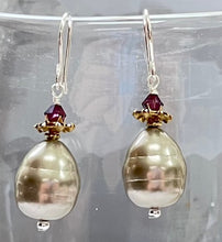 Load image into Gallery viewer, Shell &quot;Pearl&quot; Silver Teardrop and Swarovski Crystal Drop Earrings in Sterling Silver
