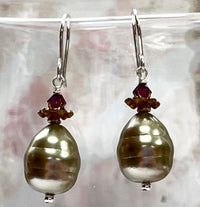 Shell "Pearl" Silver Teardrop and Swarovski Crystal Drop Earrings in Sterling Silver