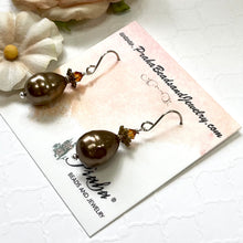 Load image into Gallery viewer, Shell &quot;Pearl&quot; Bronze Teardrop and Swarovski Crystal Drop Earrings in Sterling Silver
