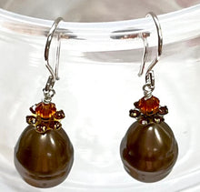 Load image into Gallery viewer, Shell &quot;Pearl&quot; Bronze Teardrop and Swarovski Crystal Drop Earrings in Sterling Silver
