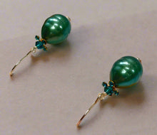 Load image into Gallery viewer, Shell &quot;Pearl&quot; Teal Teardrop and Swarovski Crystal Drop Earrings in Sterling Silver
