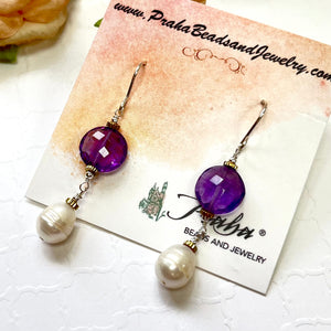 Amethyst and Freshwater Pearl Earrings in Sterling Silver