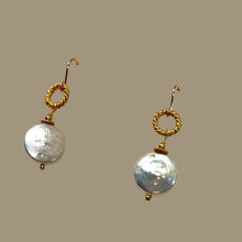 Load image into Gallery viewer, White Freshwater Coin Earrings in 24K Vermeil
