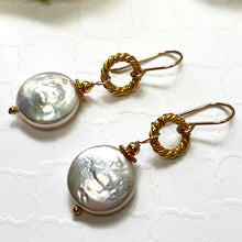 Load image into Gallery viewer, White Freshwater Coin Earrings in 24K Vermeil
