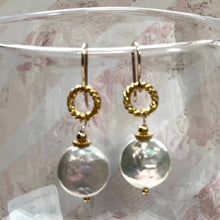 Load image into Gallery viewer, White Freshwater Coin Earrings in 24K Vermeil
