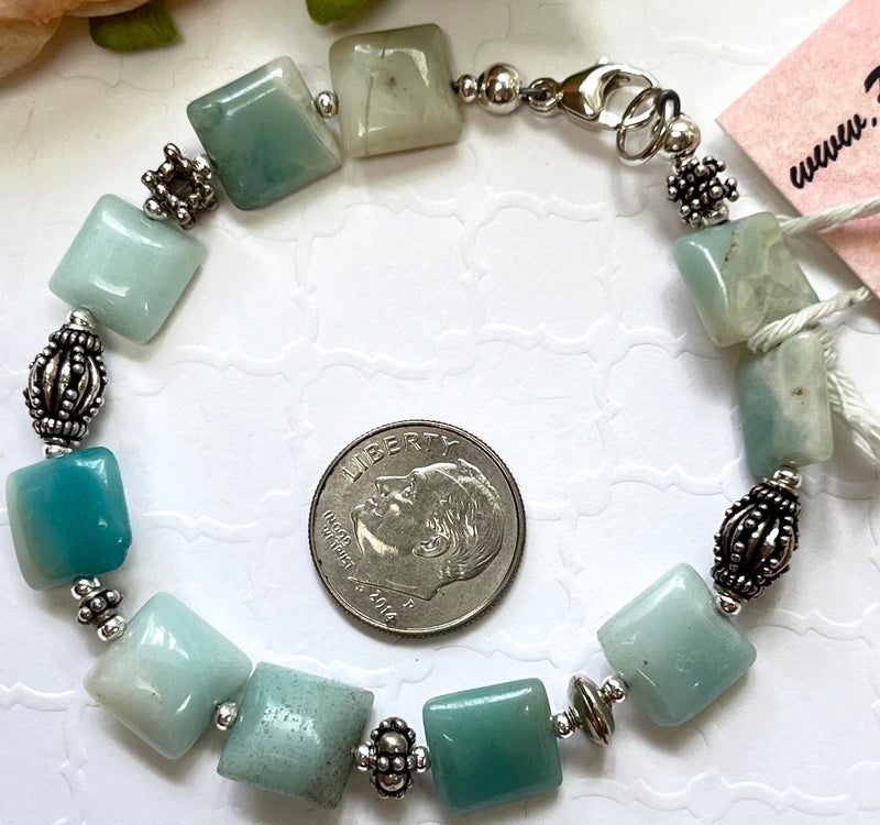 Square Amazonite Bracelet in Sterling Silver