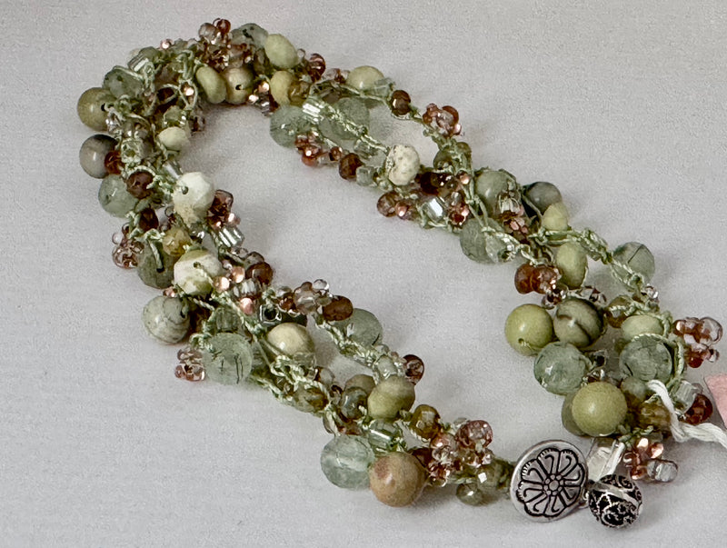 Prenite and Australian Butter Jasper Beaded Crochet Bracelet