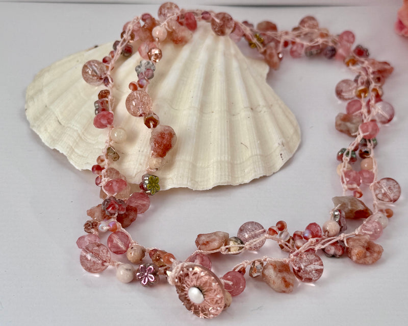 Sunstone and Cherry Quartz Crochet Bracelet