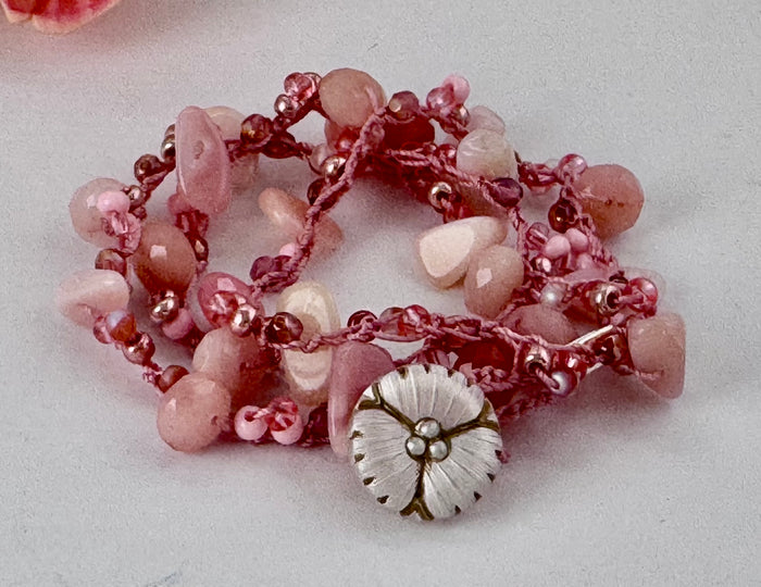 Pink Opal and Cherry Quartz Crochet Bracelet