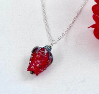 Red Rosebud Handmade Lampwork Pendant Necklace in Sterling Silver