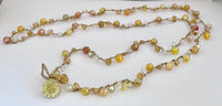 Yellow Agate and Crystal Quartz Crochet Necklace