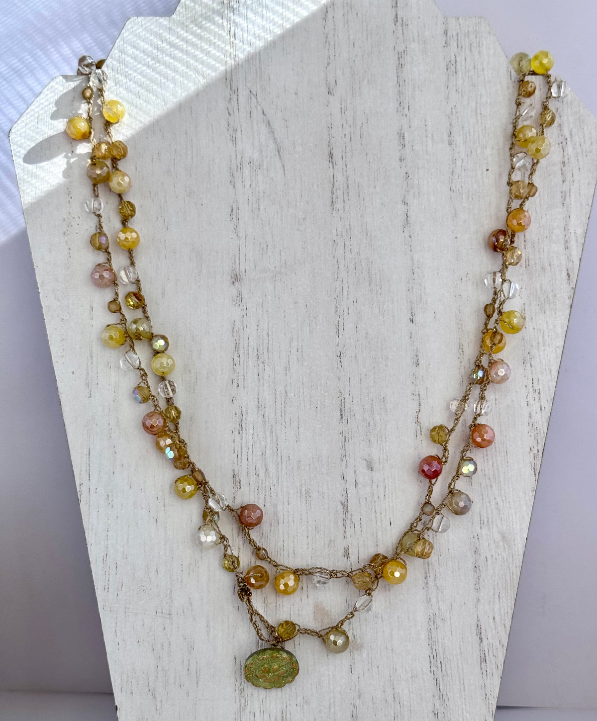 Yellow Agate and Crystal Quartz Crochet Necklace