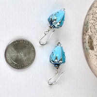 Light Blue Rosebud Handmade Lampwork Earrings in Sterling Silver