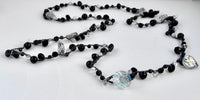 Black Tourmaline and Crystal Quartz Crochet Necklace