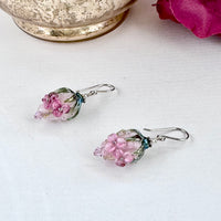 Pink Rosebud Handmade Lampwork Earrings in Sterling Silver