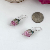 Pink Rosebud Handmade Lampwork Earrings in Sterling Silver