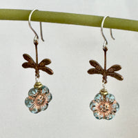 Czech Glass Washed Blue Wildflower Earrings in Sterling Silver