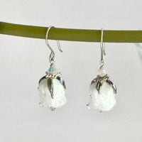 White and Silver Rosebud Handmade Lampwork Earrings in Sterling Silver