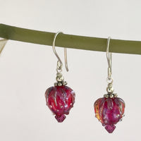 Crimson Rosebud Handmade Lampwork Earrings in Sterling Silver