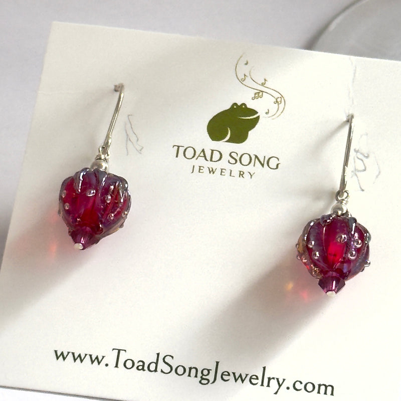 Crimson Rosebud Handmade Lampwork Earrings in Sterling Silver