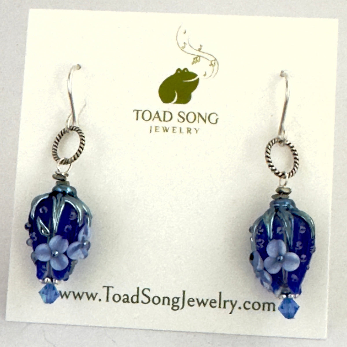 Indigo Rosebud Handmade Lampwork Earrings in Sterling Silver