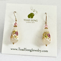 White and Pink Venetian Wedding Cake Earrings in 14K Gold Fill