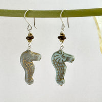 Czech Glass Sea Horse Earrings in Sterling Silver