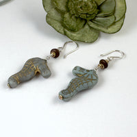 Czech Glass Sea Horse Earrings in Sterling Silver