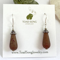 Czech Glass Textured Burnt Orange Dangle Drop Earrings in Sterling Silver