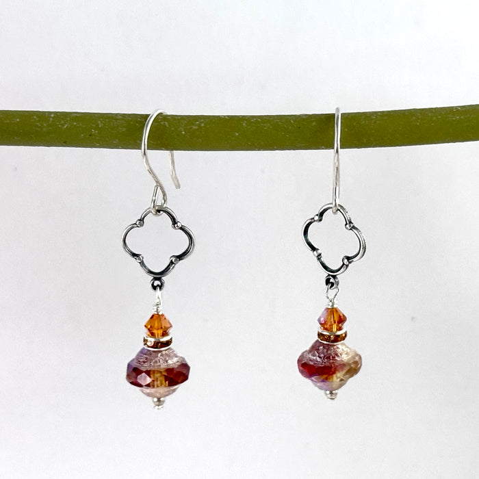 Czech Glass Pale Crimson Saturn Earrings in Sterling Silver