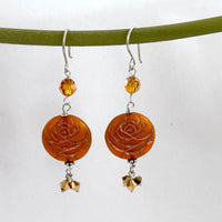 Czech Glass Orange "Rose" Earrings in Sterling Silver