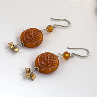 Czech Glass Orange "Rose" Earrings in Sterling Silver