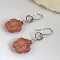 Czech Glass Pale Pink Flower Drop Earrings in Sterling Silver