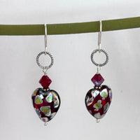 Czech Glass Red Mirror Heart Drop Earrings in Sterling Silver