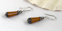 Czech Glass Orange Faceted Dangle Drop Earrings in Sterling Silver