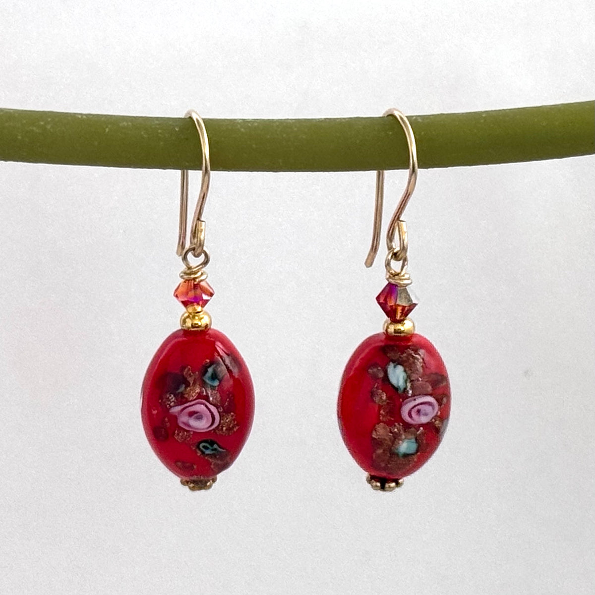 Czech Glass Orange Lampwork Earrings in 14K GF