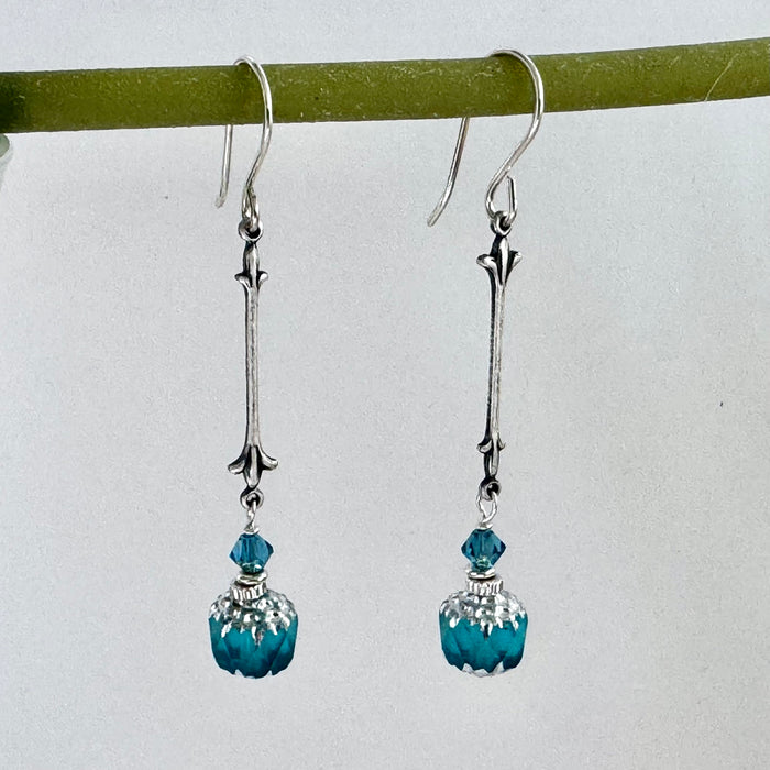 Czech Glass Caribbean Blue Cathedral Earrings in Sterling Silver