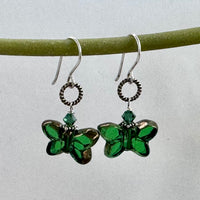 Czech Glass Green and Bronze Butterfly Earrings